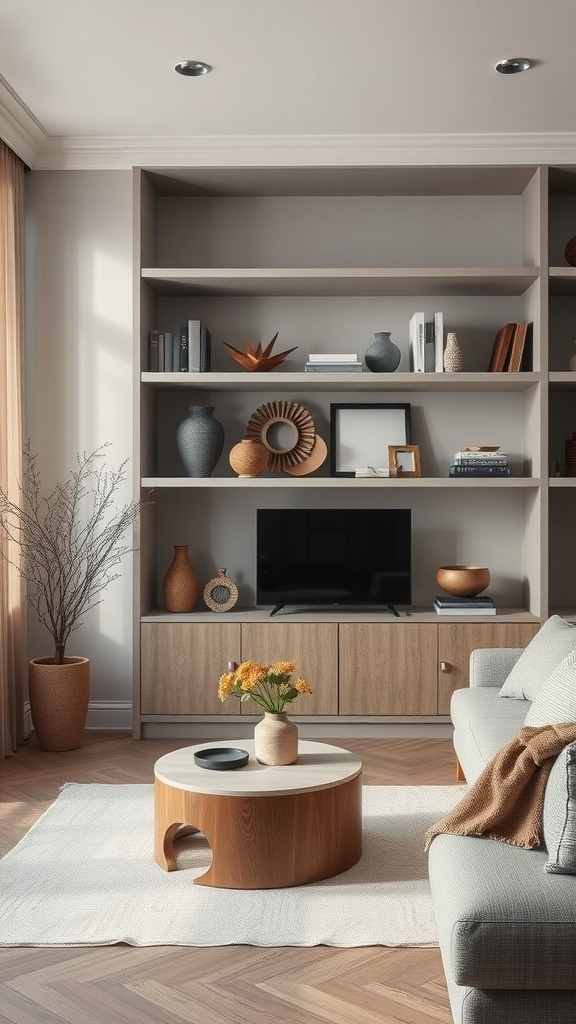 open shelving with decorative elements