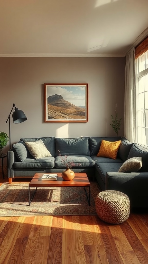 warm earth tones with dark grey
